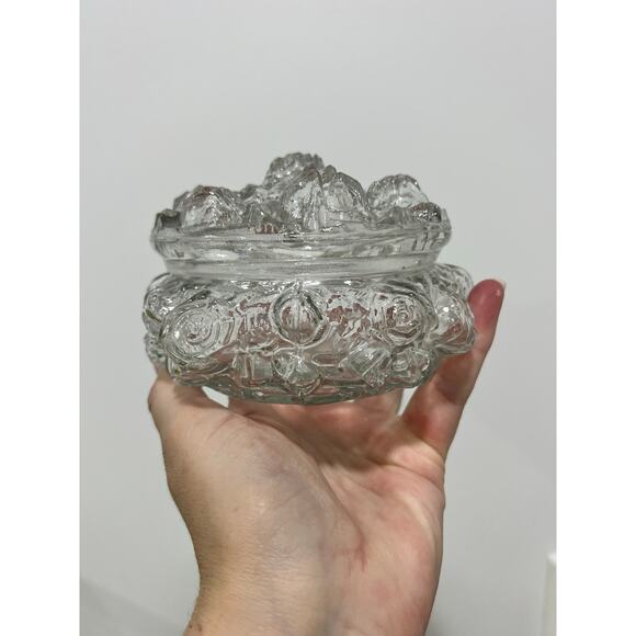 Vintage Goofus Glass Dresser Jar with A Cabbage Rose Design and A Puffy Tray HTF - Picture 3 of 12